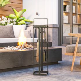 5 Piece Fireplace Tools Set with Brush Broom (Option: Black-840x280x90 mm)