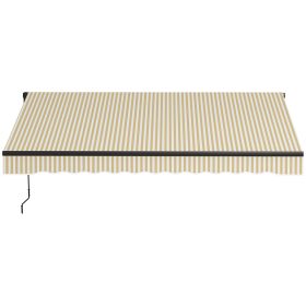 12' x 10' Retractable Awning, 280gsm UV Resistant Sunshade Shelter for Deck, Balcony, Yard, Beige and White (Option: Beige, White-1750x315x195 mm)