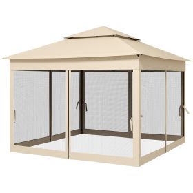 Outdoor Patio Pop Up Canopy Gazebo Shelter with Zipper Netting, Carry Bag, 11' x 11', Beige (Option: Beige-250x210x1190 mm)