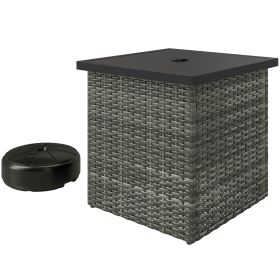 Wicker Side Table with 1.5" Umbrella Hole, Square Outdoor End Table with UV-Resistant Frame, Storage Space, Mixed-Gray (Option: Gray-570x530x280 mm)