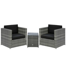 Wicker Bistro Patio Set, 2 Porch Chairs & Glass Table, Black (Option: Grey-800x685x380 mm)