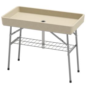 3.4ft Folding Ice Cooler Table With Drain, Fill And Chill Table Outdoor Table Cooler With Storage Shelf, Drink Cooler For Parties Picnic BBQ Camp (Option: Beige)