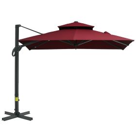 10ft Offset Patio Umbrella, Hanging Cantilever Umbrella, Square Shape, Aluminum Cross Base, Tilt, 360-Degree Rotation, Red (Option: Red-2325x450x200 mm)