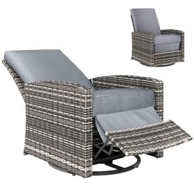 Outdoor Wicker Swivel Recliner Chair, Reclining Backrest, Lifting Footrest, 360° Rotating Basic, Water Resistant Cushions for Patio, Gray (Option: grey-760x740x640 mm)