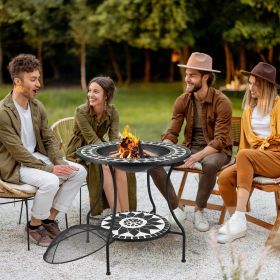 30" Outdoor Fire Pit Dining Table (Option: Black, White-905x320x885 mm)