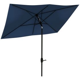 6.5' x 10' Rectangular Market Umbrella, Patio Outdoor Table Umbrella with Crank and Push Button Tilt, Blue (Option: Blue-1820x140x140 mm)