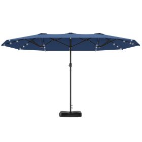 Garden Parasol 14.4ft Double-Sided Sun Umbrella with Base, Patio Parasol with LED Solar Lights, Navy Blue (Option: Navy Blue-1430x420x190 mm)